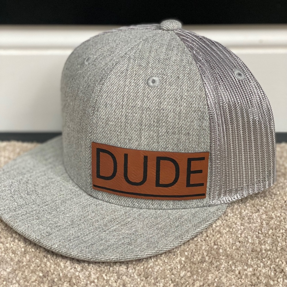 Kids Custom DUDE hat. Heather Grey Snap Back Hat.